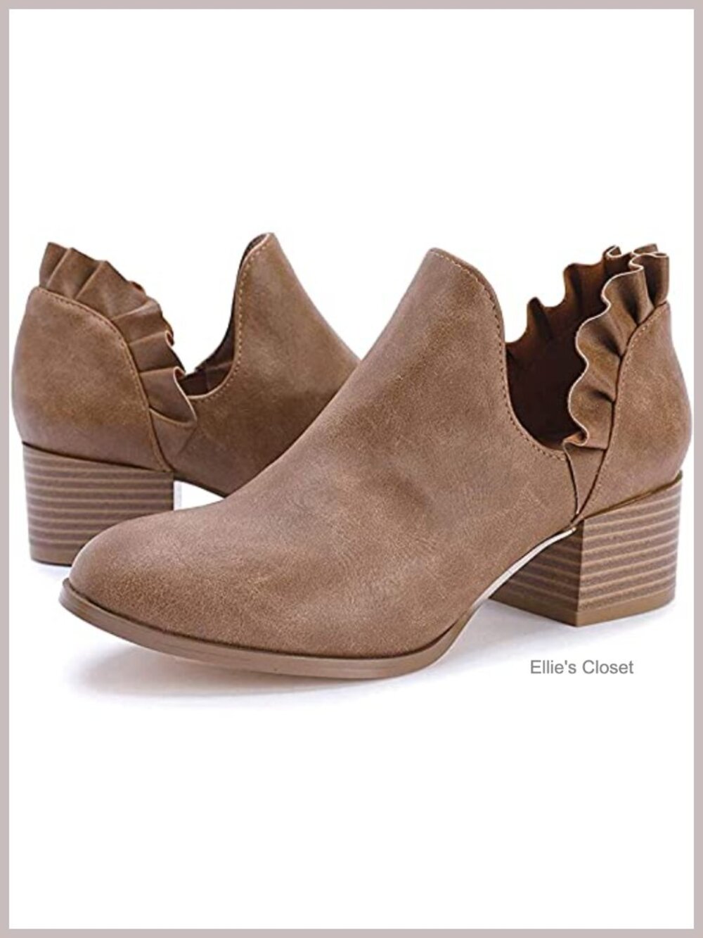 Faux Leather Cutout Ankle Booties Low Stacked Heel Slip On Dress Boots